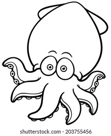 Vector illustration of Cartoon octopus - Coloring book