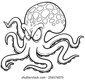 Vector illustration of Cartoon octopus - Coloring book