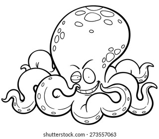 Vector illustration of Cartoon octopus - Coloring book