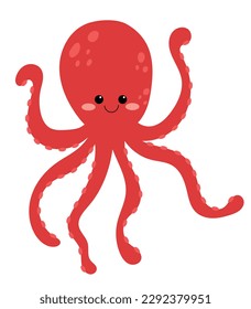 Vector illustration of cartoon octopus. Cute and beautiful hand drawn octopus. Sea animal vector illustration.