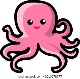 vector illustration of cartoon octopus in kawaii style cute and smile isolated in white background