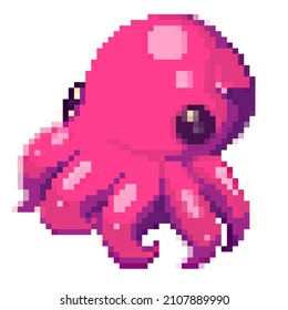 Vector illustration of Cartoon octopus - Pixel design. Pixel art - cool swag image