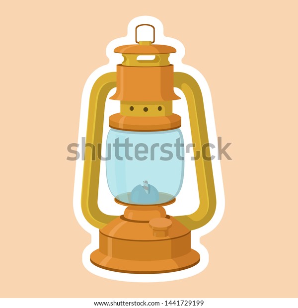 vector illustration of cartoon oil lamp. Cartoon sticker of a cute