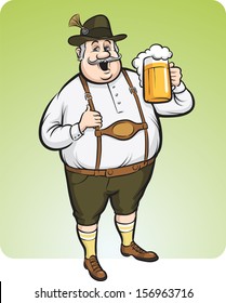 Vector illustration of cartoon oktoberfest man with beer. Easy-edit layered vector EPS10 file scalable to any size without quality loss. High resolution raster JPG file is included.