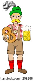 vector illustration of cartoon oktoberfest man with beer and pretzel
