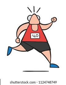 Vector illustration cartoon old athlete man running.