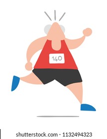 Vector illustration cartoon old athlete man running.
