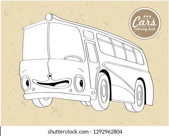 Vector Illustration of cartoon old bus - Coloring book. 
