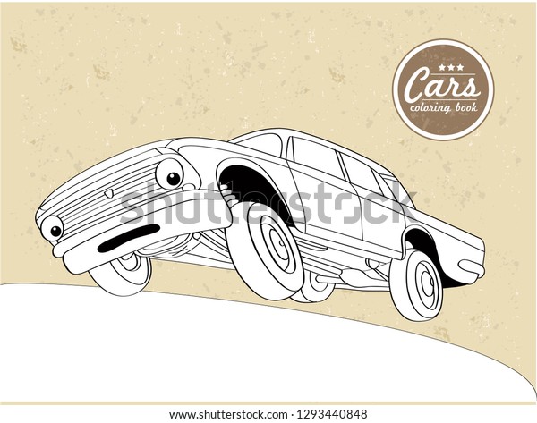 Vector\
Illustration of cartoon old car - Coloring book.\
