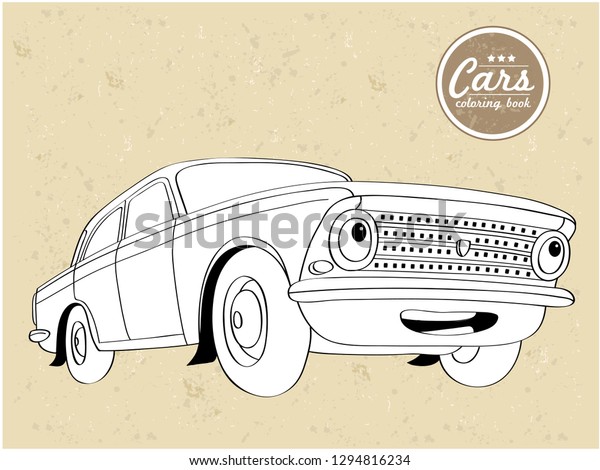 Vector\
Illustration of cartoon  old car - Coloring\
book.