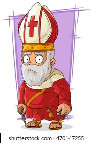 A vector illustration of cartoon old Catholic priest with rosary