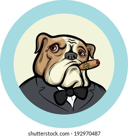 Vector illustration of cartoon Old English Bulldog with Cigar