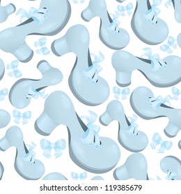 Vector illustration of cartoon old fashion blue shoe seamless background