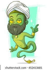 A vector illustration of cartoon old green jinn with beard