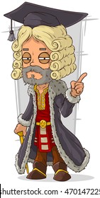 A vector illustration of cartoon old rich medieval blond judge