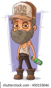 A vector illustration of cartoon old sad homeless man