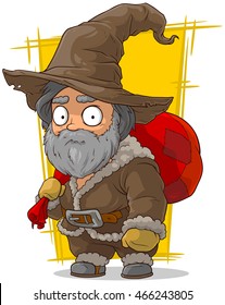 A vector illustration of cartoon old traveler in big hat