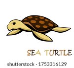 Vector illustration cartoon on a white background of a cute sea turtle.