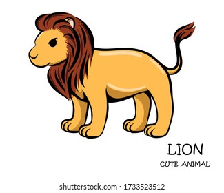 Vector illustration cartoon on a white background of a cute lion. 