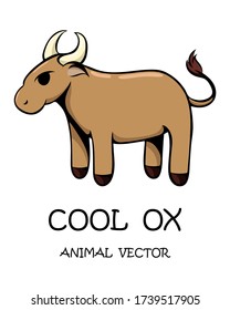 Vector illustration cartoon on a white background of a cute brown ox. 