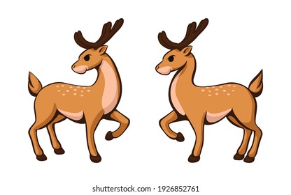 Dibujo de ilustraciones vectoriales en un fondo blanco de dos ciervos lindos.
