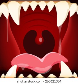 Vector illustration of cartoon open mouth with a huge and terrifying jaws