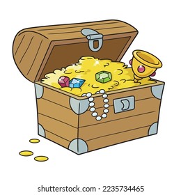 Vector illustration of a cartoon opened treasure chest on white background