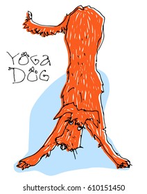 Vector illustration with cartoon orange happy dog bowing.