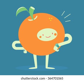 Vector illustration of an cartoon orange looking impatiently at a watch.