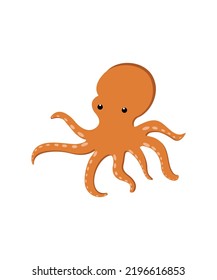 Vector illustration of a cartoon orange octopus isolated on white 