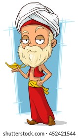 A vector illustration of cartoon oriental old man with turban