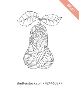 Vector illustration cartoon ornate pear. Coloring book page