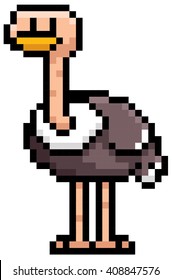 Vector illustration of Cartoon ostrich - Pixel design