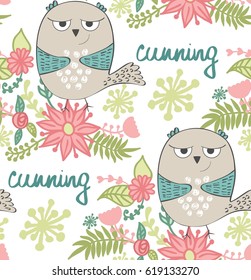 vector illustration of a cartoon owl. Cunning