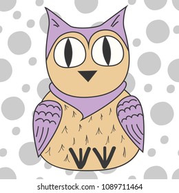Vector illustration of a cartoon owl. Design for kids t-shirt. Modern design for the fabric. Cute print.