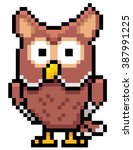 Vector illustration of Cartoon Owl - Pixel design