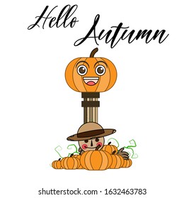 vector illustration of cartoon owl and pumpkin man in autumn. vector illustration of cartoons for cartoons, clip art, posters, stickers and animations