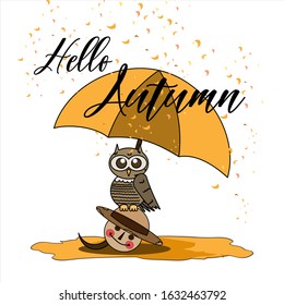 vector illustration of cartoon owl and pumpkin man in autumn. vector illustration of cartoons for cartoons, clip art, posters, stickers and animations