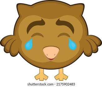 Ilustración vectorial de un búho de caricatura con una expresión triste, llorando y cayendo lágrimas de sus ojos