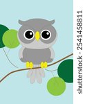 vector illustration cartoon owl in tree