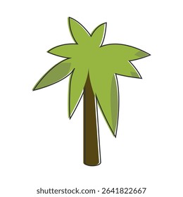 Vector illustration of cartoon palm tree with green leaves.