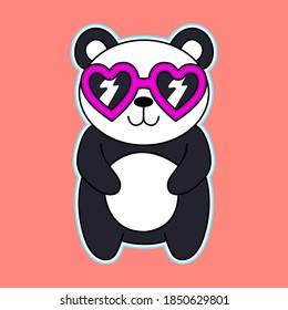 VECTOR ILLUSTRATION OF A CARTOON PANDA BEAR WITH GLASSES, SLOGAN PRINT VECTOR