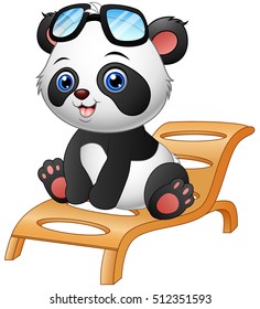 Vector illustration of Cartoon panda bear sitting on deck chair isolated on white background