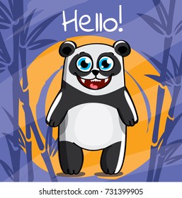 Vector illustration of cartoon panda. Hello.