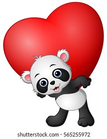 Vector illustration of Cartoon panda hold red heart