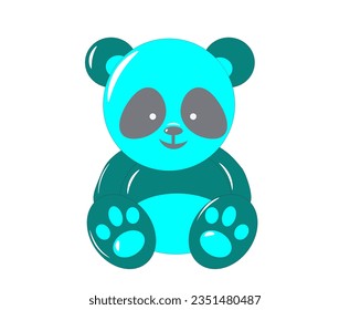 Vector illustration of cartoon panda in turquoise color