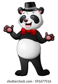 Vector illustration of Cartoon panda wearing a hat waving