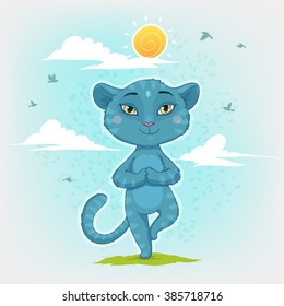 Vector illustration of a cartoon panther doing yoga practice 