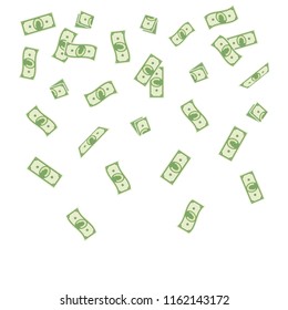 Vector illustration cartoon paper money falling on a white background. Flying banknotes money.