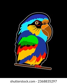 Vector illustration of a cartoon parrot with colorful coloring on an isolated background